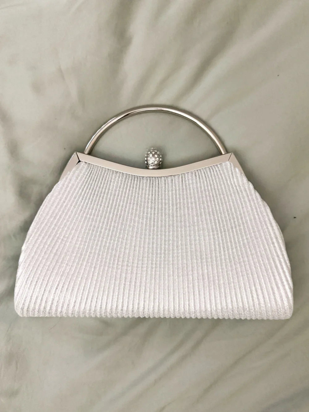Silver Evening Handbag - Elegant Metallic Top-Handle Clutch